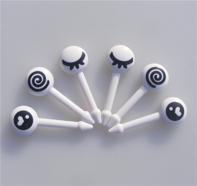 , palillo de dientes de 6 piezas con forma de ojo bonito, tenedores de dibujos animados, accesorios Bento, palillos decorativos para comida, palillos para pescado, tenedor para postre, Prikker