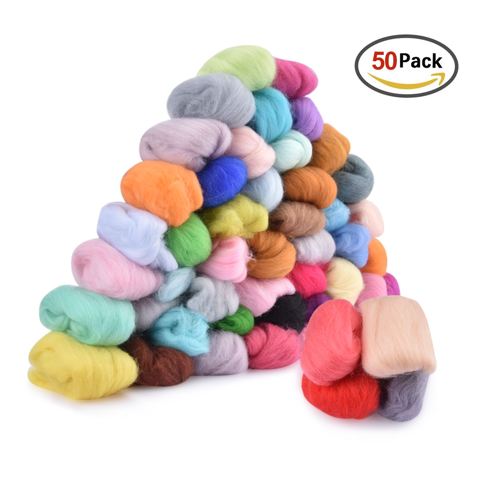Kit de tela de fieltro de lana para Hacer bolas de Navidad, juego de agujas de fieltro con mango, para manualidades, DIY, 36/50 colores: 50 Wool Felt