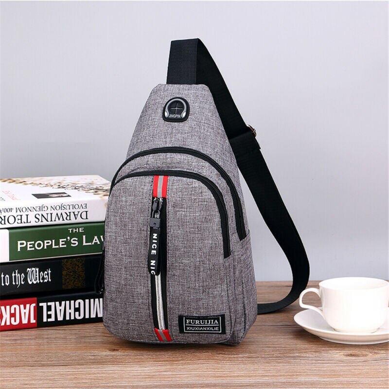 CANIS bolso de hombro para hombre Sling pecho Oxford USB carga deportes bandolera bolso