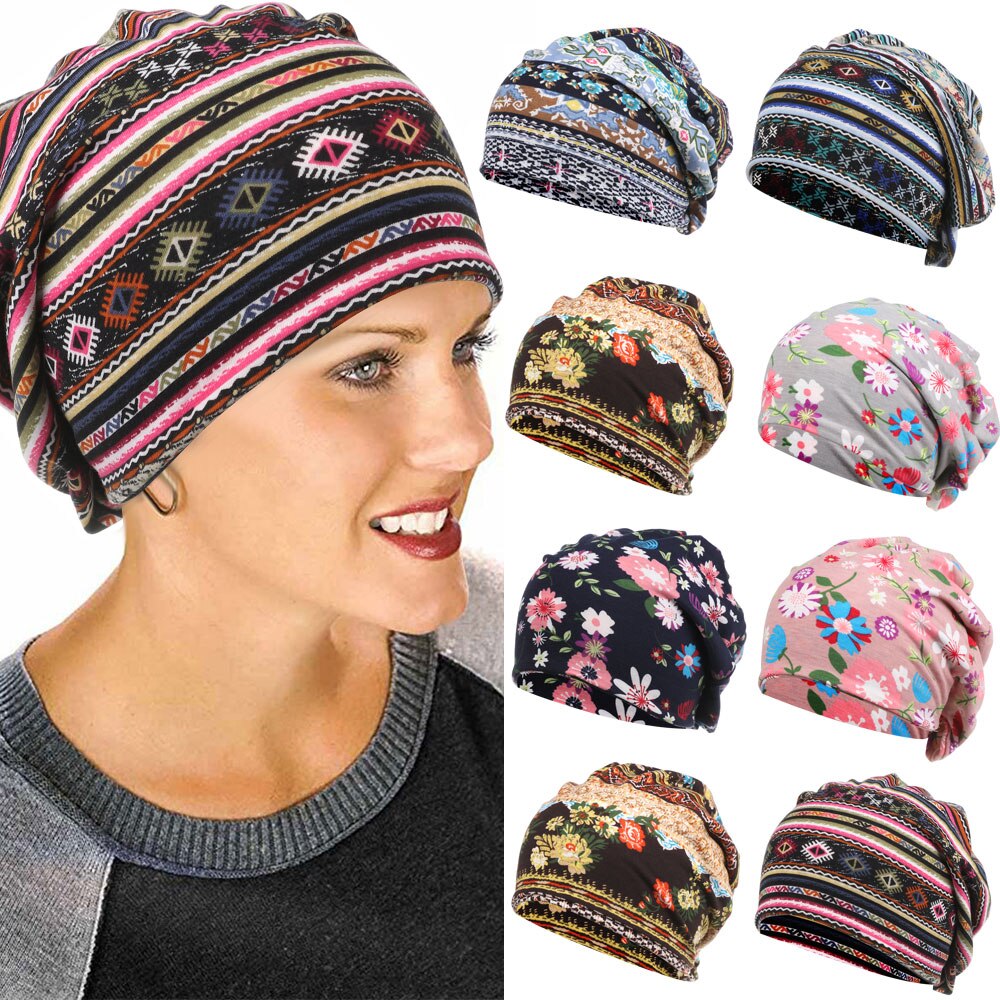 1Pc Baumwolle frauen ausgebeult Slouchy Mütze Hütte Sport lässig Headwear Haar Verlust Kopftuch Krebs Chemo Kappen Drucken kopf wickeln