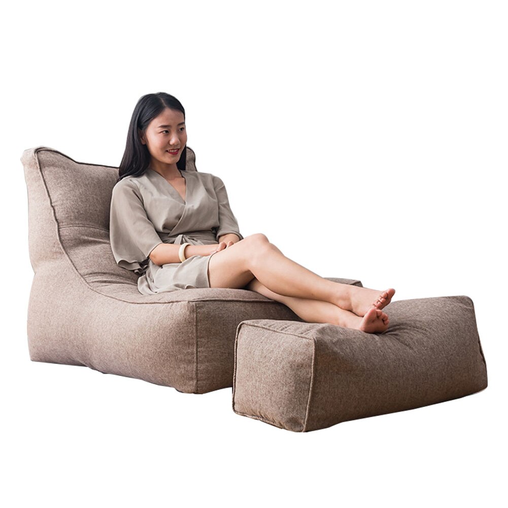 Skyddande sovrum solstol hem böna väska mjuk puff vardagsrum tvättbar lata sofföverdrag pedal slipcover solid alla årstider: Linne brun 2