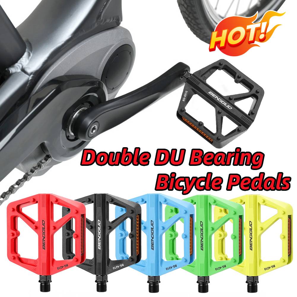 Pedales de bicicleta con doble rodamiento DU, plataforma de Pedal de bicicleta ultraligera de nailon, Pedal de bicicleta de montaña, piezas de pedales planos antideslizantes para MTB