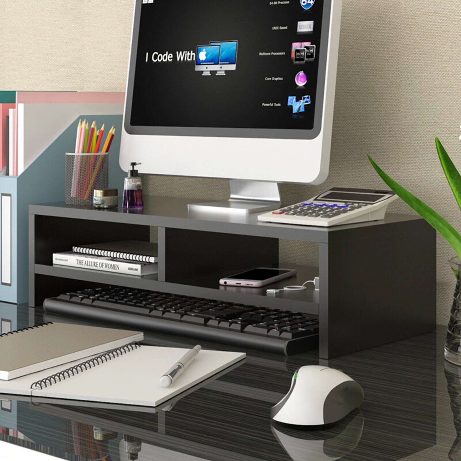 Multi-function Desktop Monitor Stand Computer Screen Riser Wood Shelf Plinth Strong Laptop Stand Desk Holder For Notebook TV: D