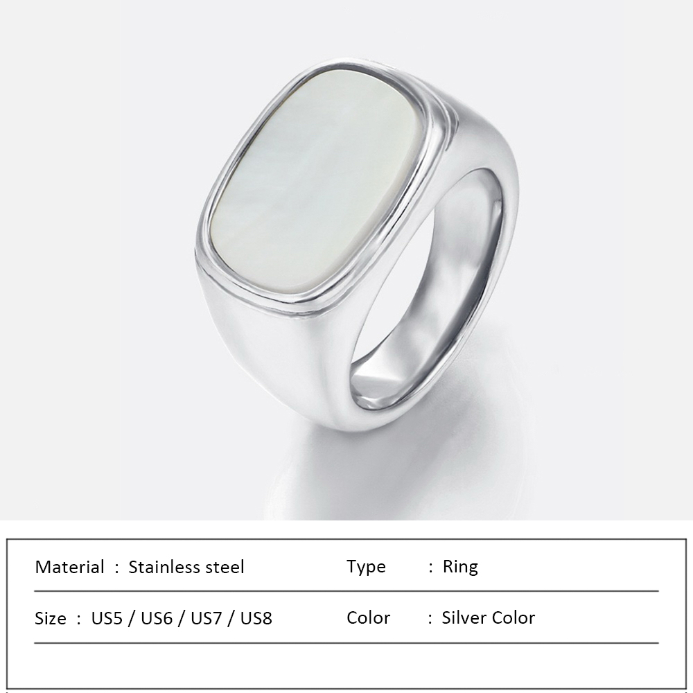 SUNIBI-Anillo cuadrado Vintage de concha para mujer, de acero inoxidable, Color oro blanco, anillo grande y grueso, accesorios de joyería para , para cena: 6 / Blanco