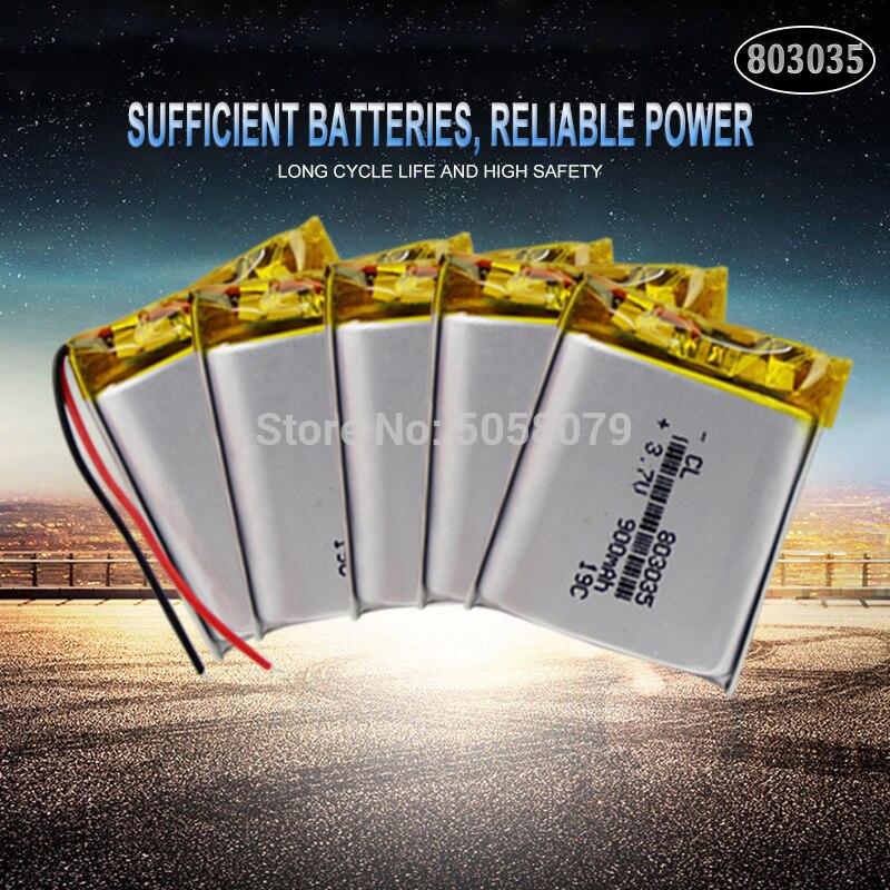 1pcs Polymer Lithium battery 900 mah 3.7 V 803035 smart home MP3 speakers Li-ion battery for dvr,GPS,mp3,mp4,mp5 power bank