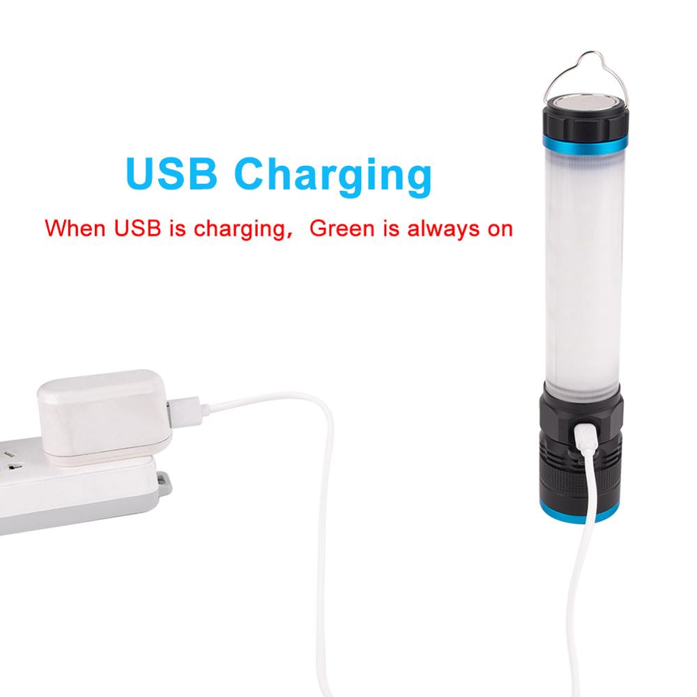 USB Rechargeable T6 LED Flashlight Work Light 8 modes Zoomable Power 18650 Torch With Hook Magnet For Camping Hiking Outdoor