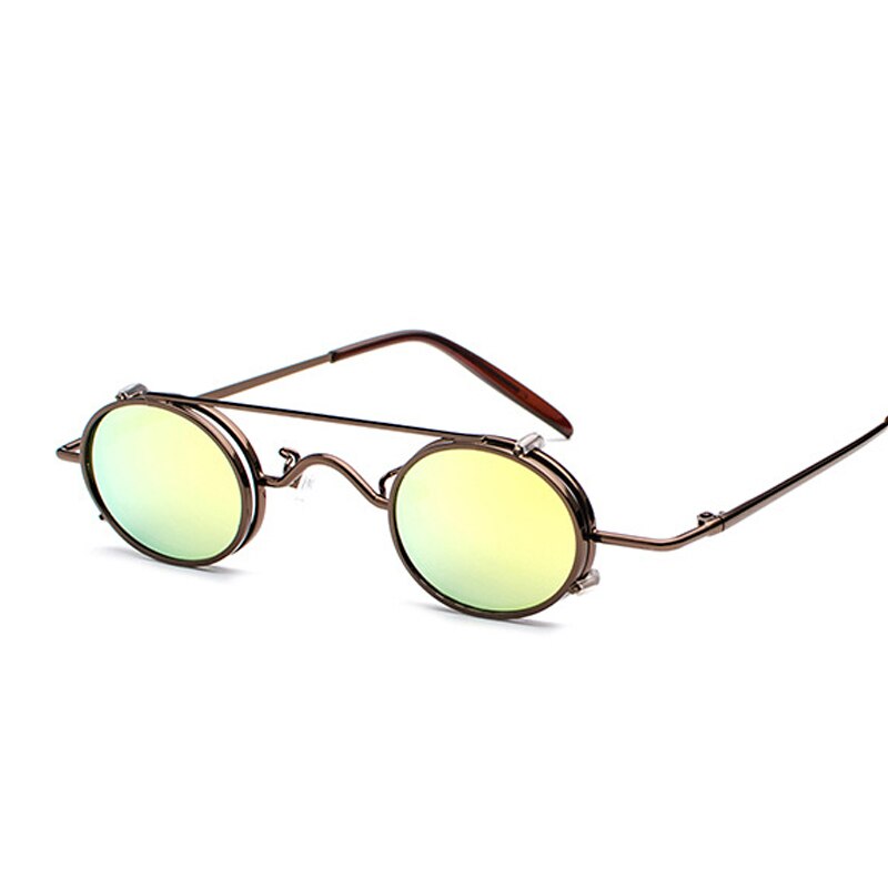 FS YURI YUAN retro rot Linse Steampunk Sonnenbrille Männer Kleine Größe Metall Rahmen Oval Gläser Doppel Objektiv Abnehmbare Punk Sonne gläser: C2