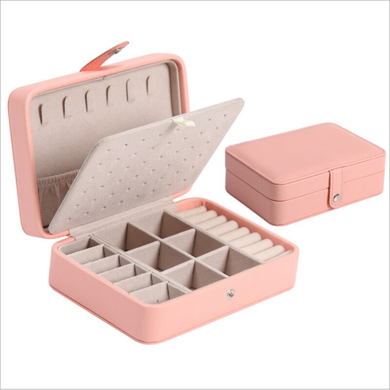 2022 Leather Portable Jewelry Box Double Simple Earrings Ring Jewelry Casket Can Hold 68 Earrings: big one pink