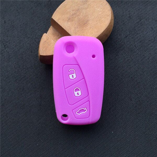 ZAD 3 buttons silicone Rubber car key cover case holder for FIAT Panda Stilo Punto Doblo Ducato Minibus Grande Bravo 500 key fob: Purple