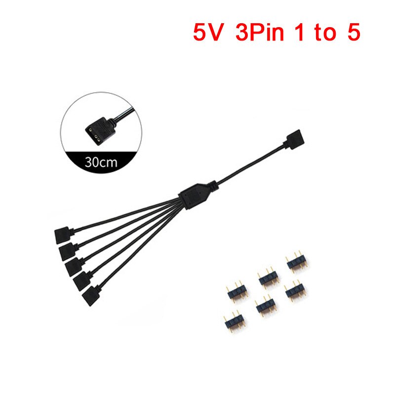 ARGB 5V 3Pin Extension Cable Adapter 30cm 1 to 1 2 3 4 5 12v 4pin RGB splitter cable for MSI A SUS ASRock AURA LED