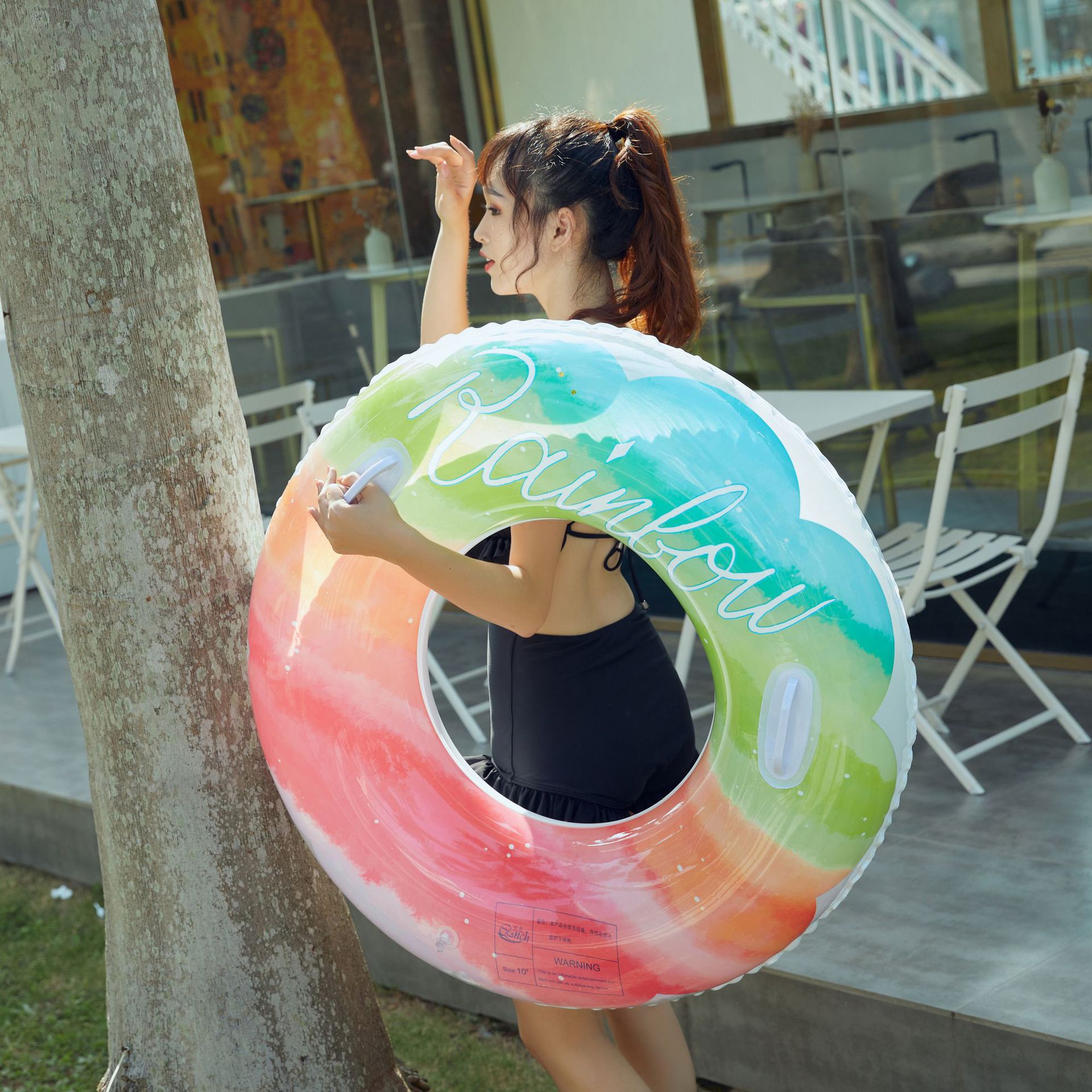 Color Swimming Ring Ins Net Red Wind Gradient Rainbow Flower Children&#39;s Swimming Ring Thickening Underarm Ring PVC Swimming Ring