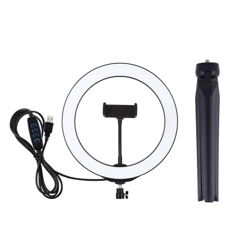 26cm selfie-ringetone bo lys dimmes kameratelefon ringe ledet lampe med bordstativ til sminke video bo studiofotografering: misligholde tittel