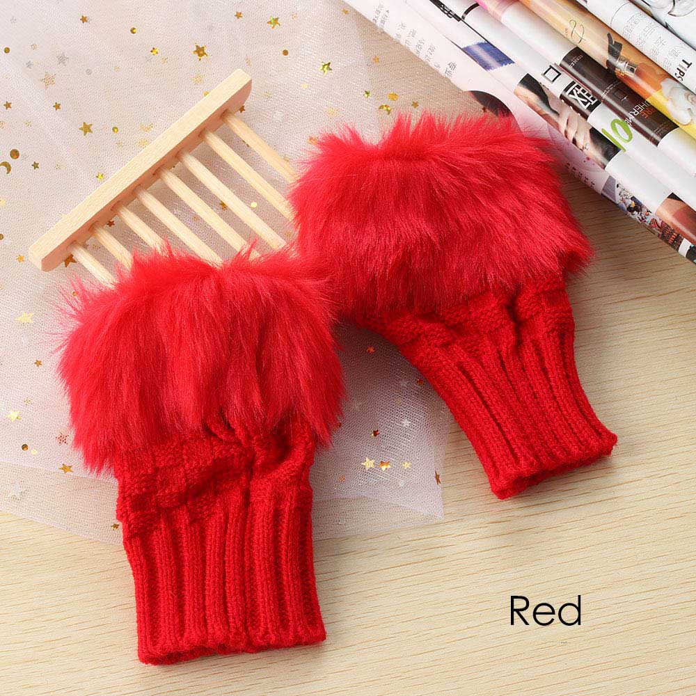 1 paar Wolle Mischung Faux Kaninchen Pelz Frauen Finger Handschuhe Gestrickte Häkeln Winter Dicke Handschuhe Warme Handschuhe Weibliche: rot