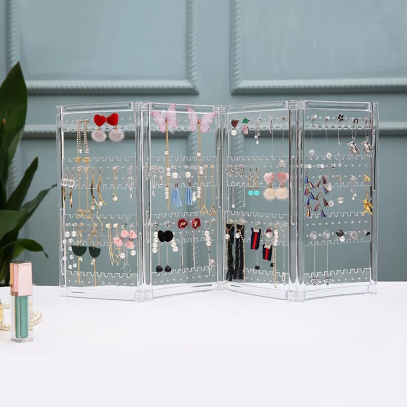 Acrylic Jewelry Organizer - 28cm Height - 13.8cm Width - Necklaces Earrings Display Rack: Clear 4 doors