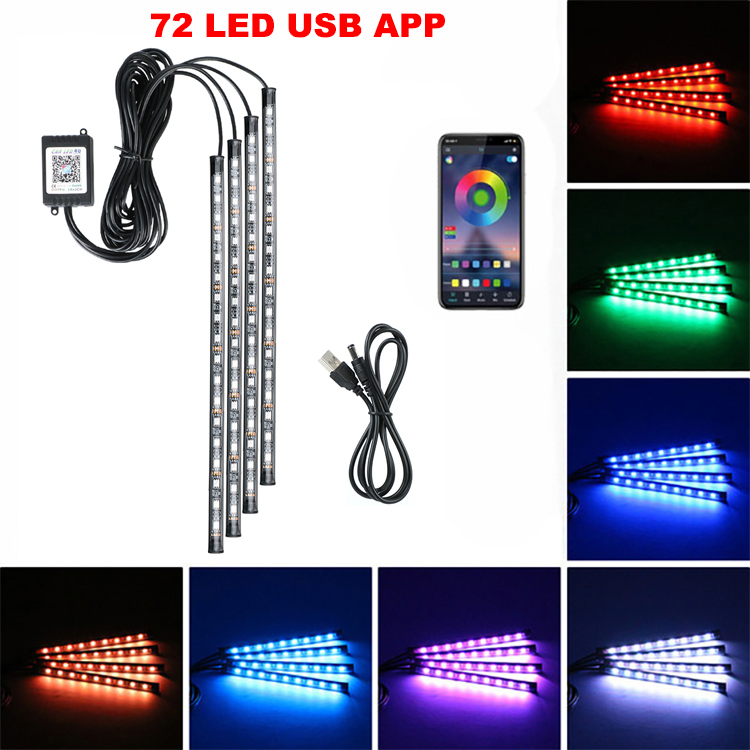 Neon LED Wnętrze samochodu Zestaw oświetlenia otoczenia Akcesoria Podświetlenie Zdalne sterowanie aplikacją Muzyka Automatyczne lampy dekoracyjne RGB: Czerwony