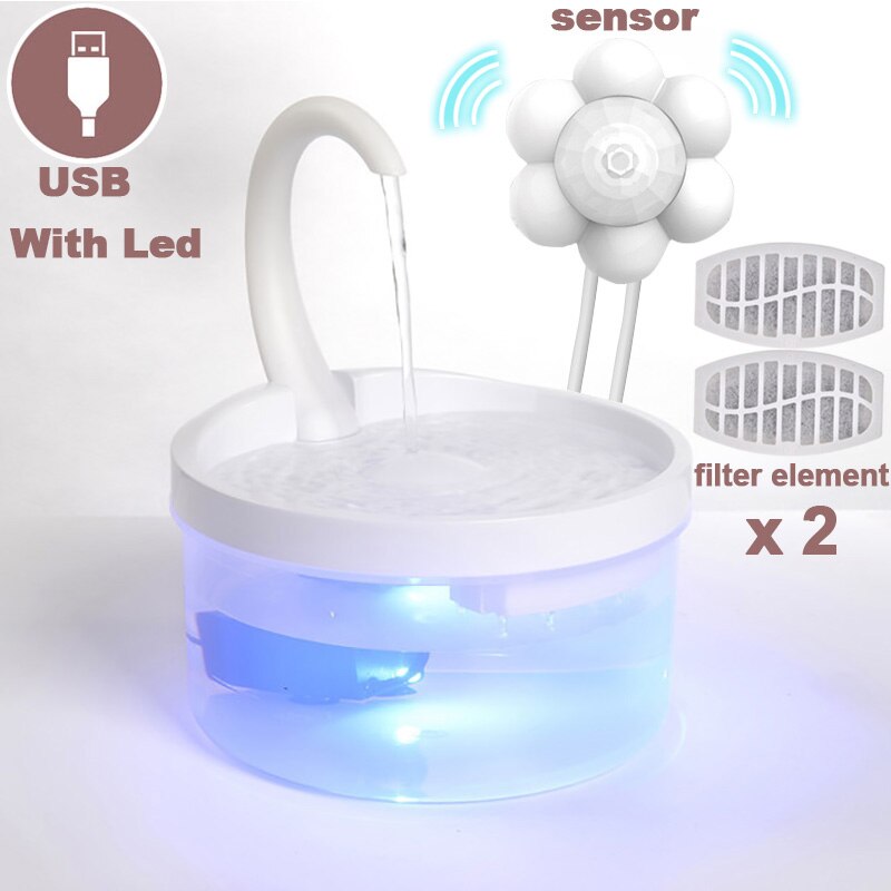Automatic Pet Drinking Feeder Cat Water Fountain Cat Water Dispenser Sensor Filft Drinker With LED Light For Dogs Cats Fountain: filterx2-with sensor