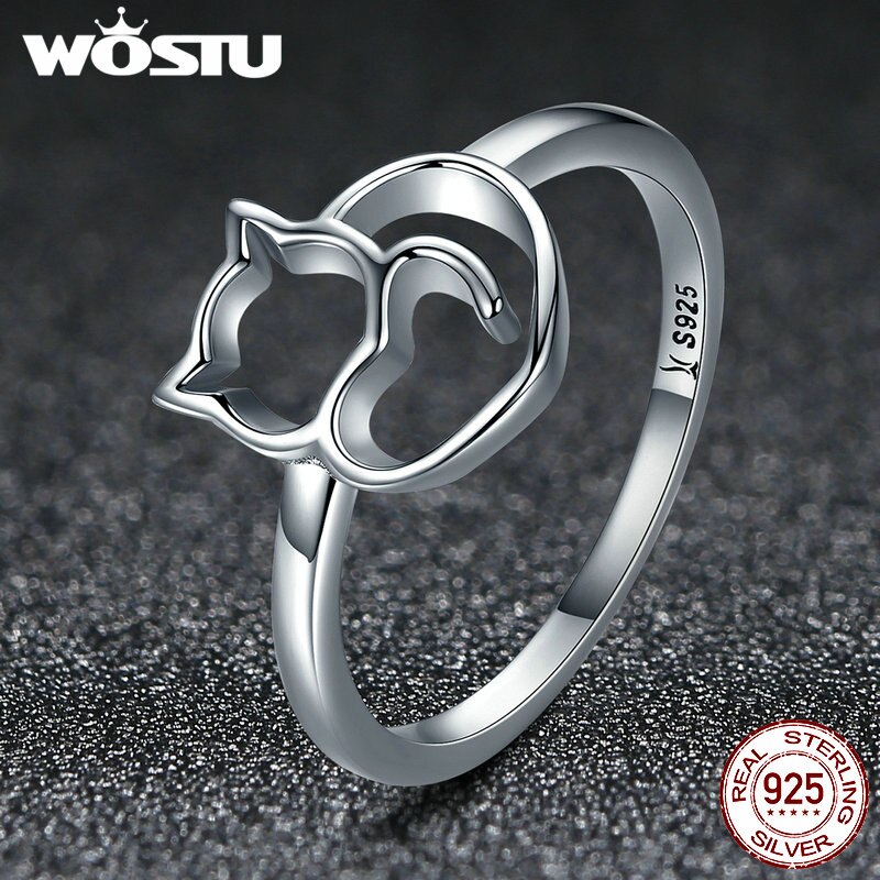 WOSTU nouveauté 100% 925 en argent Sterling belle chat anneaux pour les femmes originale Fine S925 bijoux CQR104