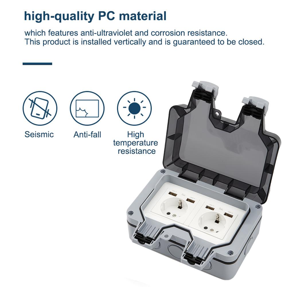 Outdoor Socket IP66 Weatherproof High-performance Plug Base for Indoors Outdoors With Lockable Cover 220V 250V