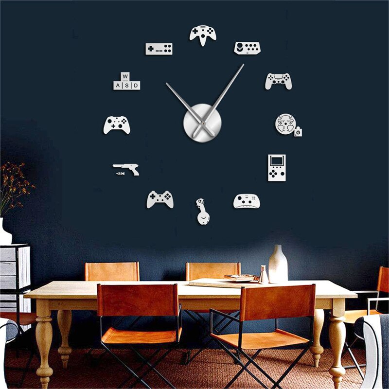 Cool manette horloge murale grand garçon chambre contrôleur de jeu vidéo Joysticks Gamer papier peint autocollants montre bricolage salle de jeu décor