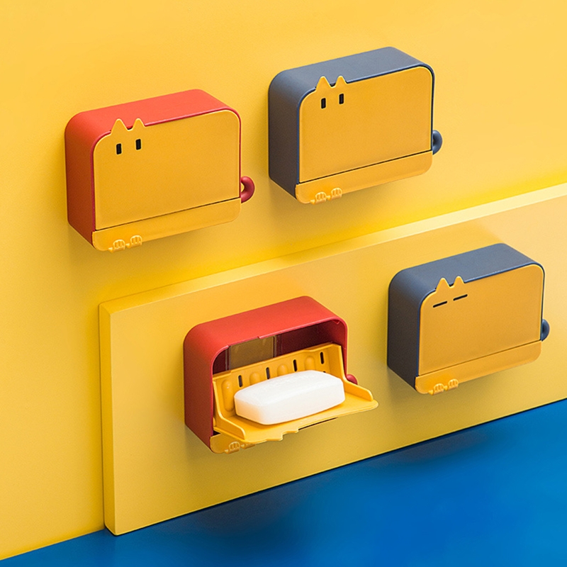 Jabonera de doble capa montada en la pared, escurridor de jabón con tapa abatible, Ahorrador de jabón autodrenaje para baño, N1HF