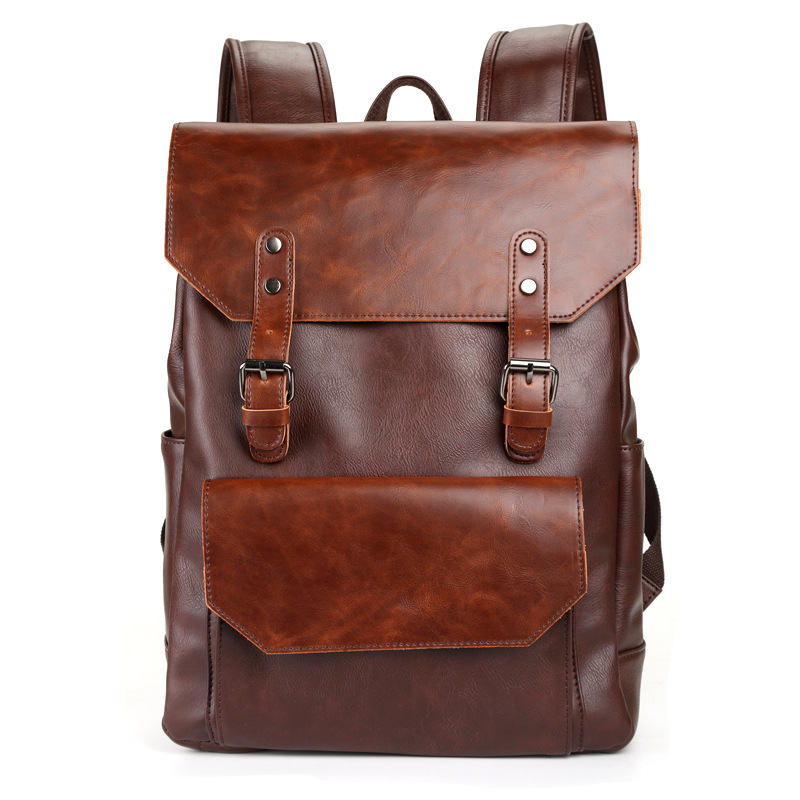 Vintage Stijl Mannen PU Lederen Rugzak Mens Waterdichte Rugzak Mannelijke College High School Tassen Rugzak Reistas Mochila: Chocolade