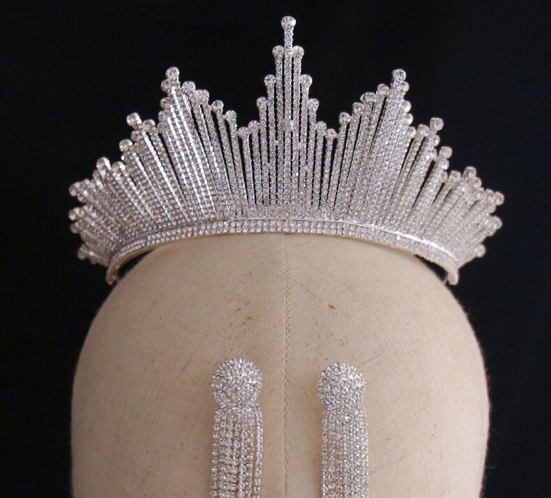 Bling bling sæt kroner øreringe brude smykker tilbehør bryllup diadem rhinestone krystal hovedstykke formel bolero brude wrap