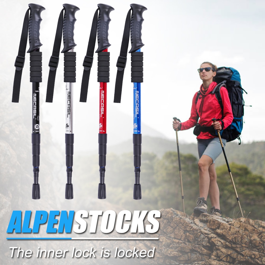 Outdoor Climbing Trekking Pole 4-section Walking Stick Kit Shock-absorbing Cane With Telescopic Inner Lock Pole For NECASIL