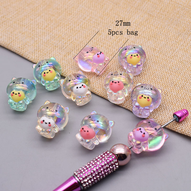 5 unids/bolsa cuentas acrílicas hechas a mano pequeño oso conejo Toon cuentas de sirena para fabricación de joyería DIY cadena de teléfono accesorios de bolígrafo: Verde