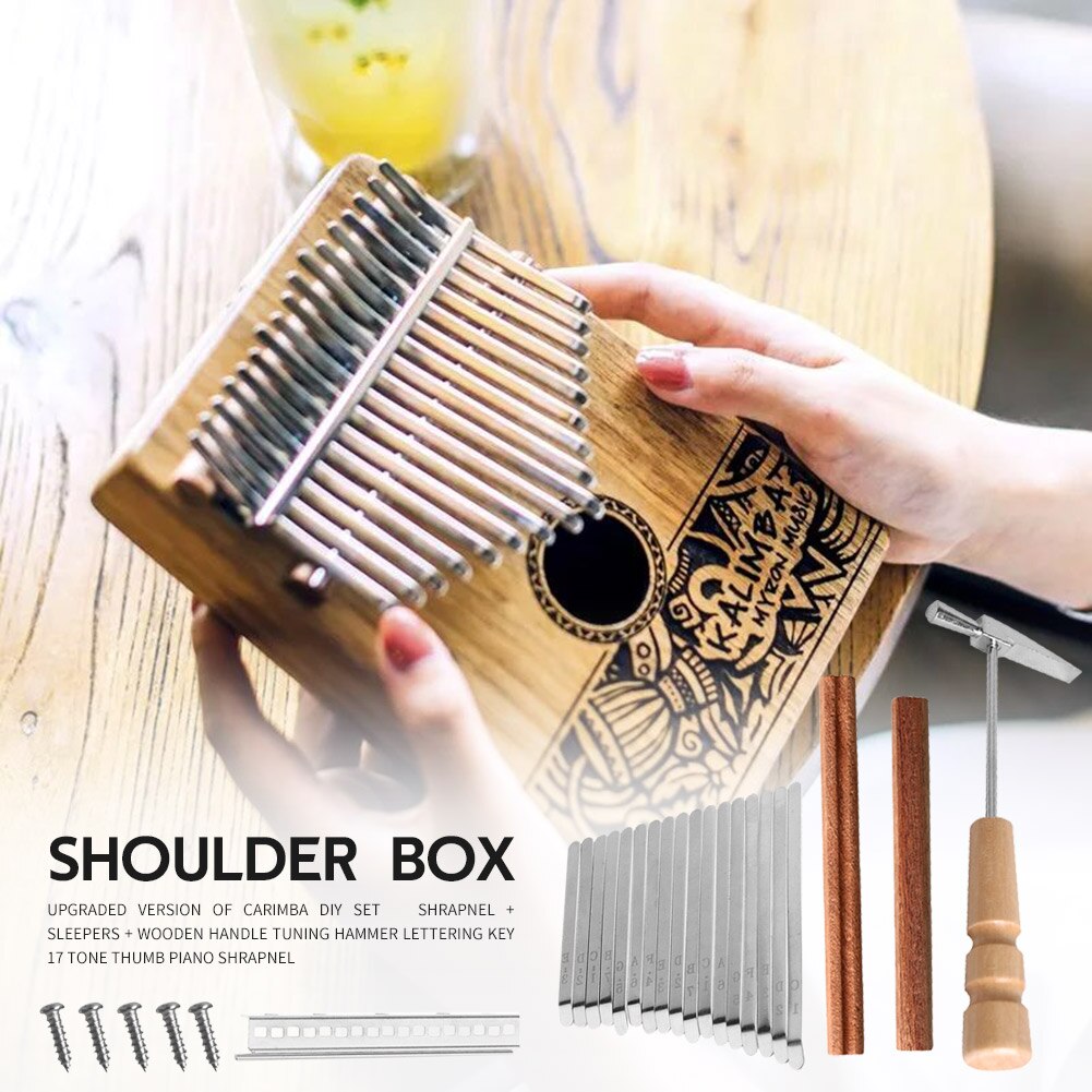 Thumb Piano DIY Parts with Keys Bridge Tuning Hammer Kit Musical Enjoyable Instrument Supplies for 17 Keys Kalimba Piano