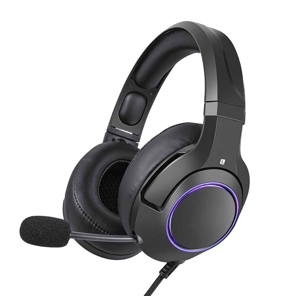 Computer Gaming Headset RGB Glowing Adjustable Size Headphone with Mic for PC Laptop DU55: Black