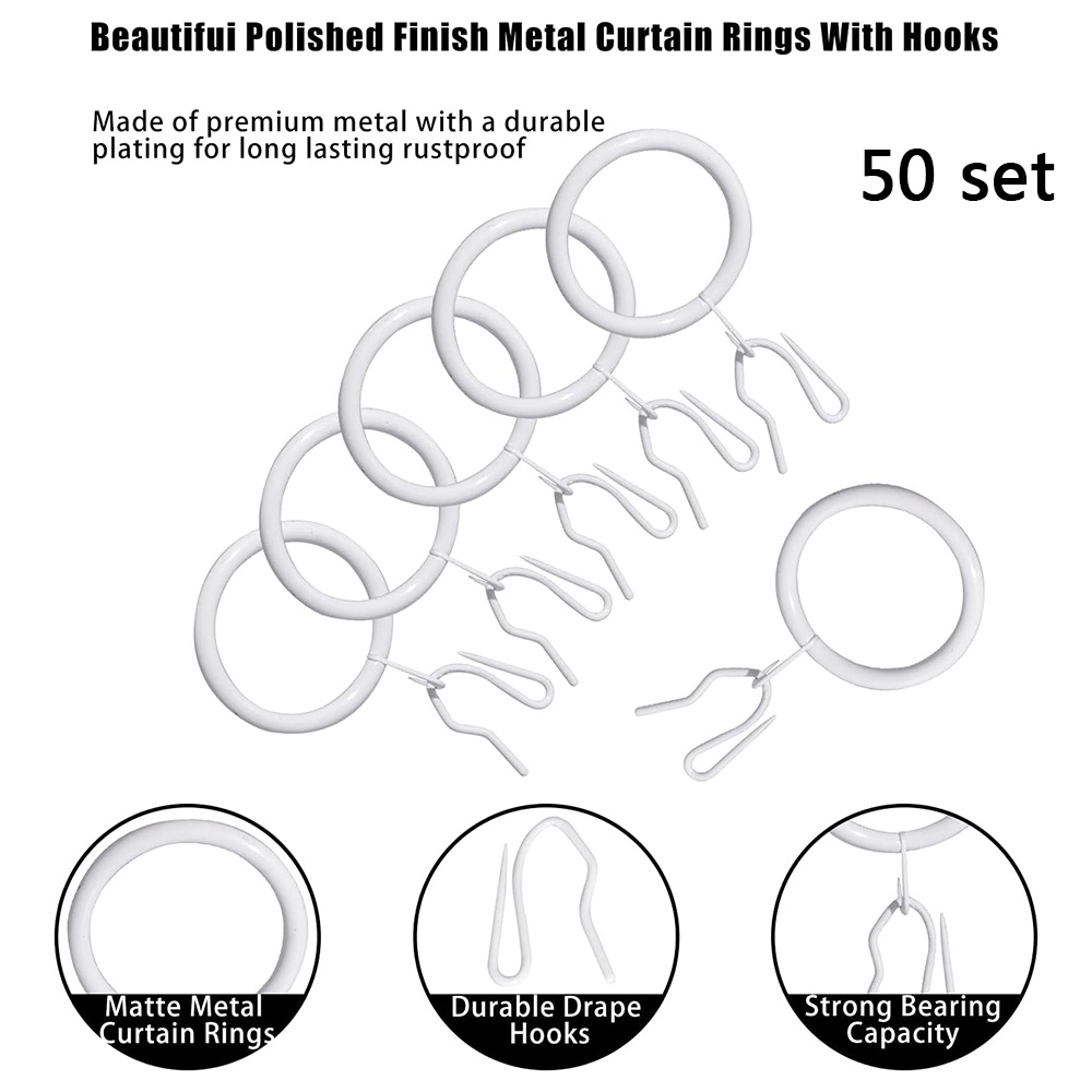 50 set gardinkrokar med veck, ringveck, metallkrokar med nypveck