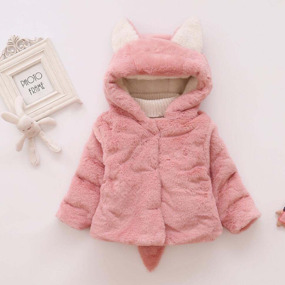 Baby Meisje Jas Baby Meisjes Hooded Fluwelen Meisje Warme Fleece Fluwelen Jas Baby Jas Winter Cartoon Staart jas