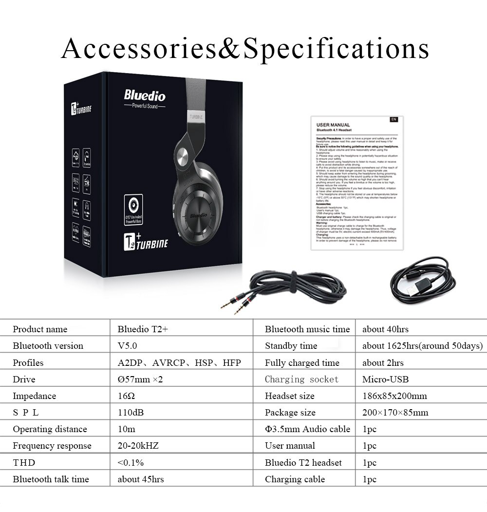 Bluedio T2 + Bluetooth Hoofdtelefoon Draadloze Headset Stereo Geluid Eairphone Vier Kleuren Met Microfoon Voor Gesprekken & Muziek: Blue retail box