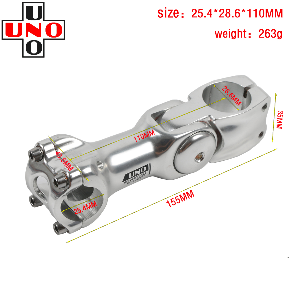 UNO Aluminium Adjustable Bike Stem Riser 25.4/31.8mm Handlebar 90mm 110mm 120MM 130MM Stem for MTB Road City Bike Bicycle part: 25.4x110MM silver