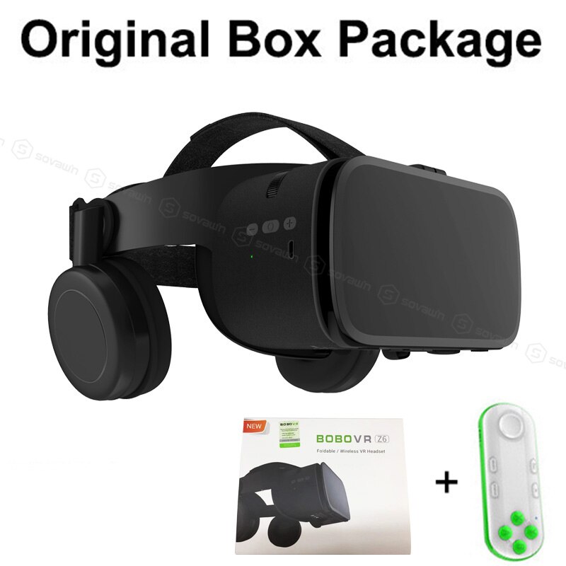 Bobo vr  z6 trådløs bluetooth 3d briller virtual reality til smartphone fordybende stereo vr headset pap til iphone android: Med hvid 051