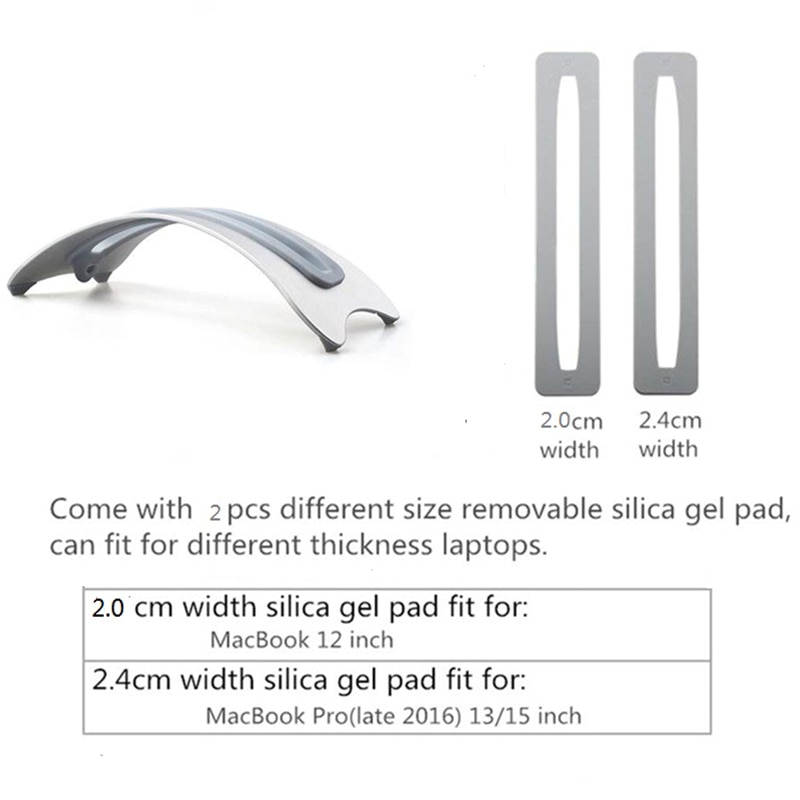 Platzsparender vertikaler laptopständer aus aluminium für den schreibtisch, aufgestellter halter für macbook pro air, 2 stück silicagel-pad