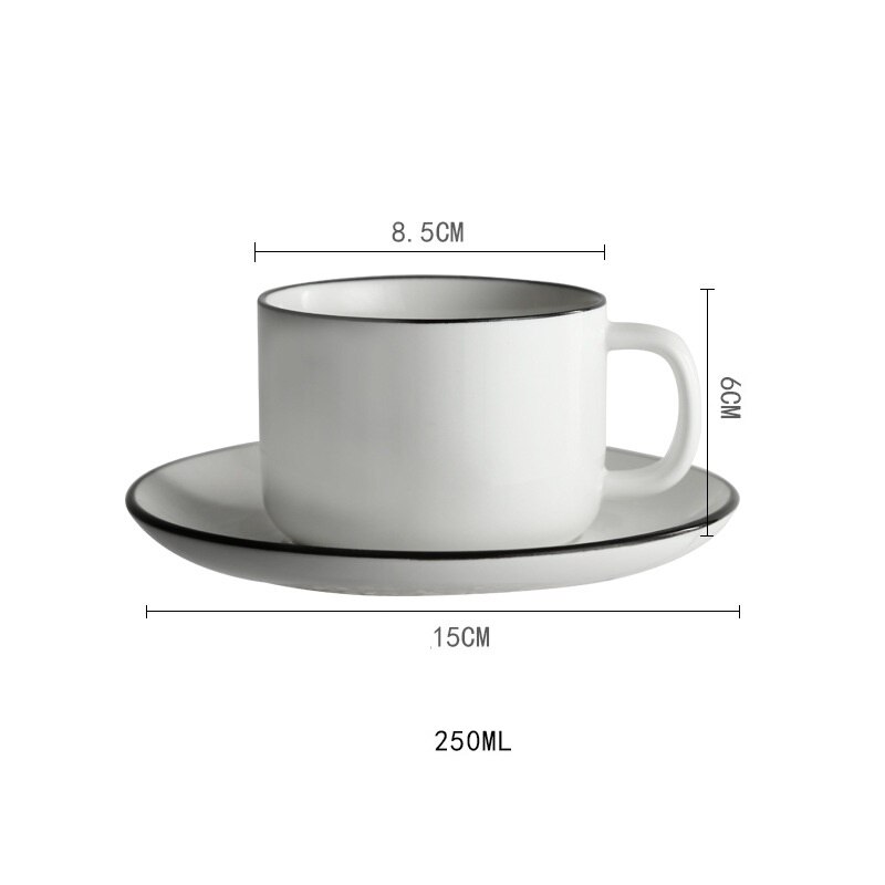 Enkel nordisk vikingstil svart kant keramisk kaffesett tesett 250ml for forretningshusbruk hotellbruk europeisk type