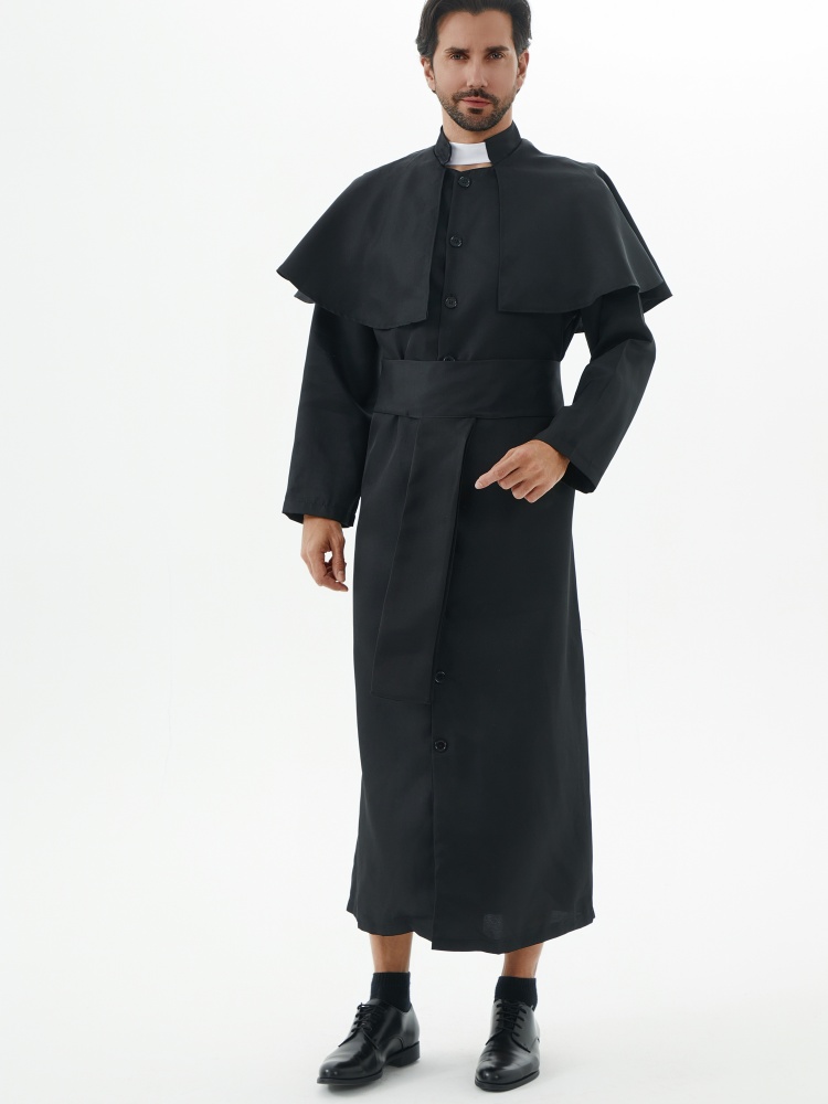 Abito religioso nero per adulti, costume cosplay di Cristo cattolico da sacerdote per personaggi di Halloween, adatto per spettacoli teatrali