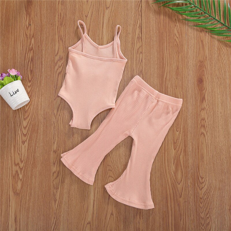 2020 lato 0-3Y niemowlę dziewczynek ubrania zestawy stałe ciało bez rękawów topy długie rozszerzane spodnie 4 kolory stroje