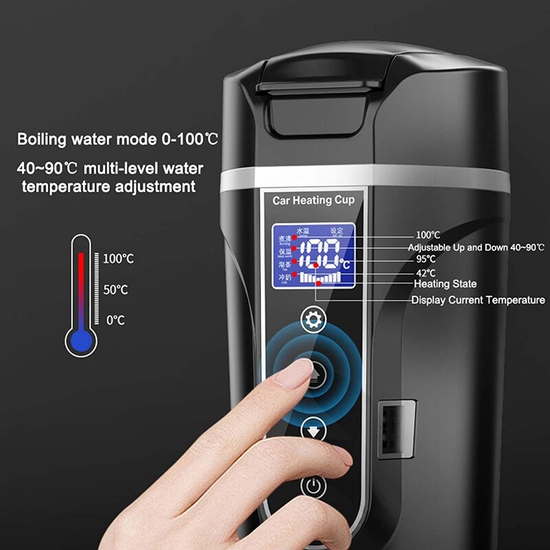 450Ml Stainless Steel Car Electric Heating Mug with Lid, 12/24V Smart Car Home Heating Cup with LCD Display