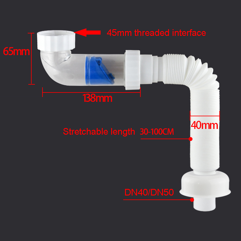 ABS Drain Hose Washbasin Corrugated Curved Pipe Bathroom Expandable Flexible Drain Tube Kitchen Sink Sewer Deodorant Accessories: 45MM