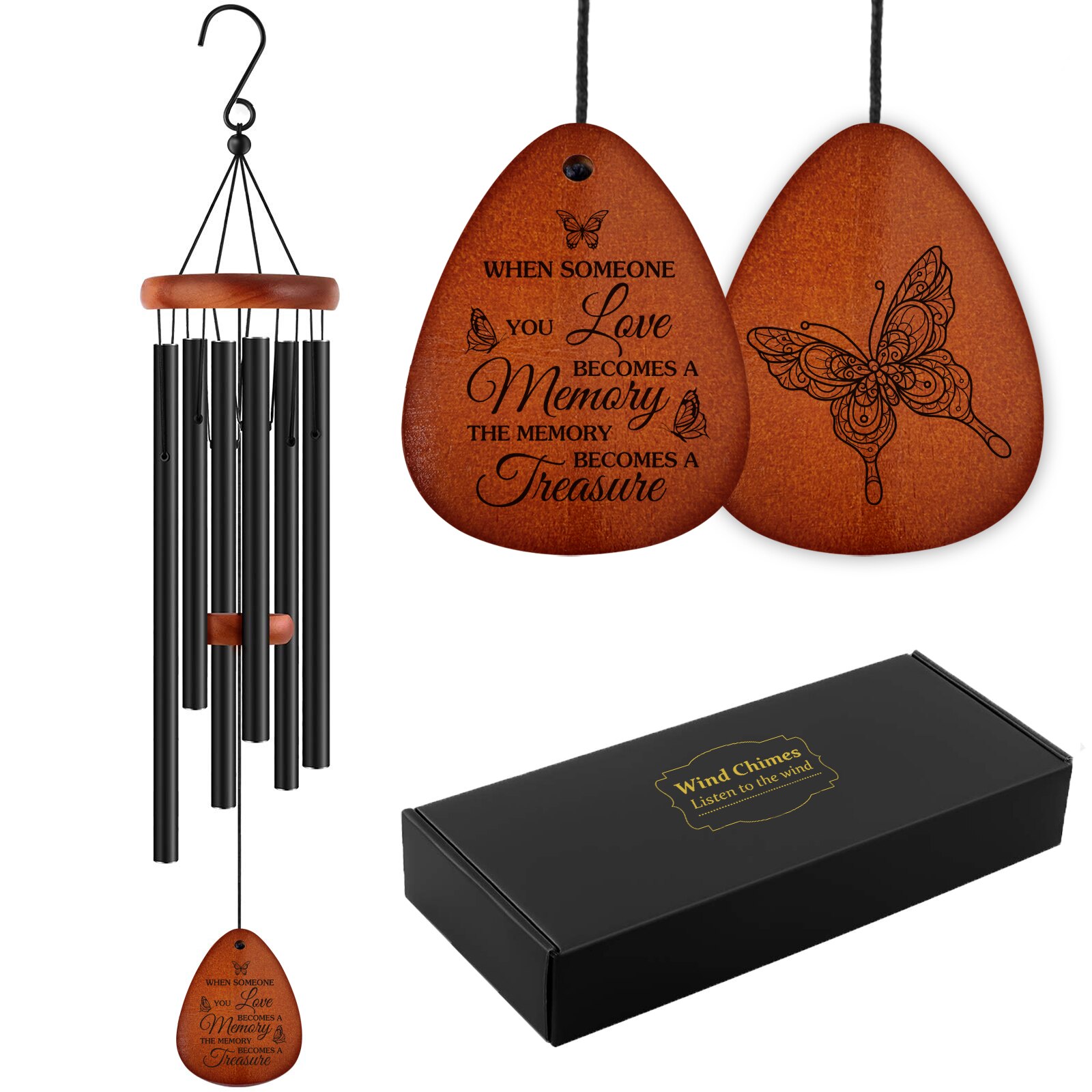 Sympathy Wind Chimes Memorial with Poem for Outside for Loss of Loved One When Someone Become Butterfly: LIJ204