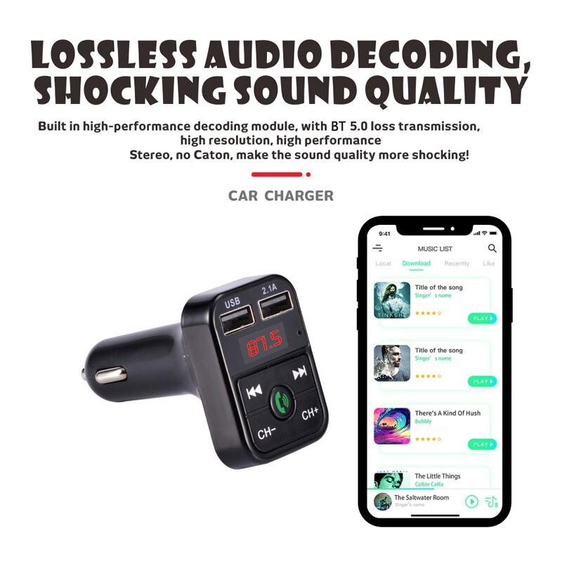 Car Kit Handsfree Wireless Bluetooth-Compatible 5.0 FM Transmitter LCD MP3 Player Car Accessories Dual USB Charger FM Modulator