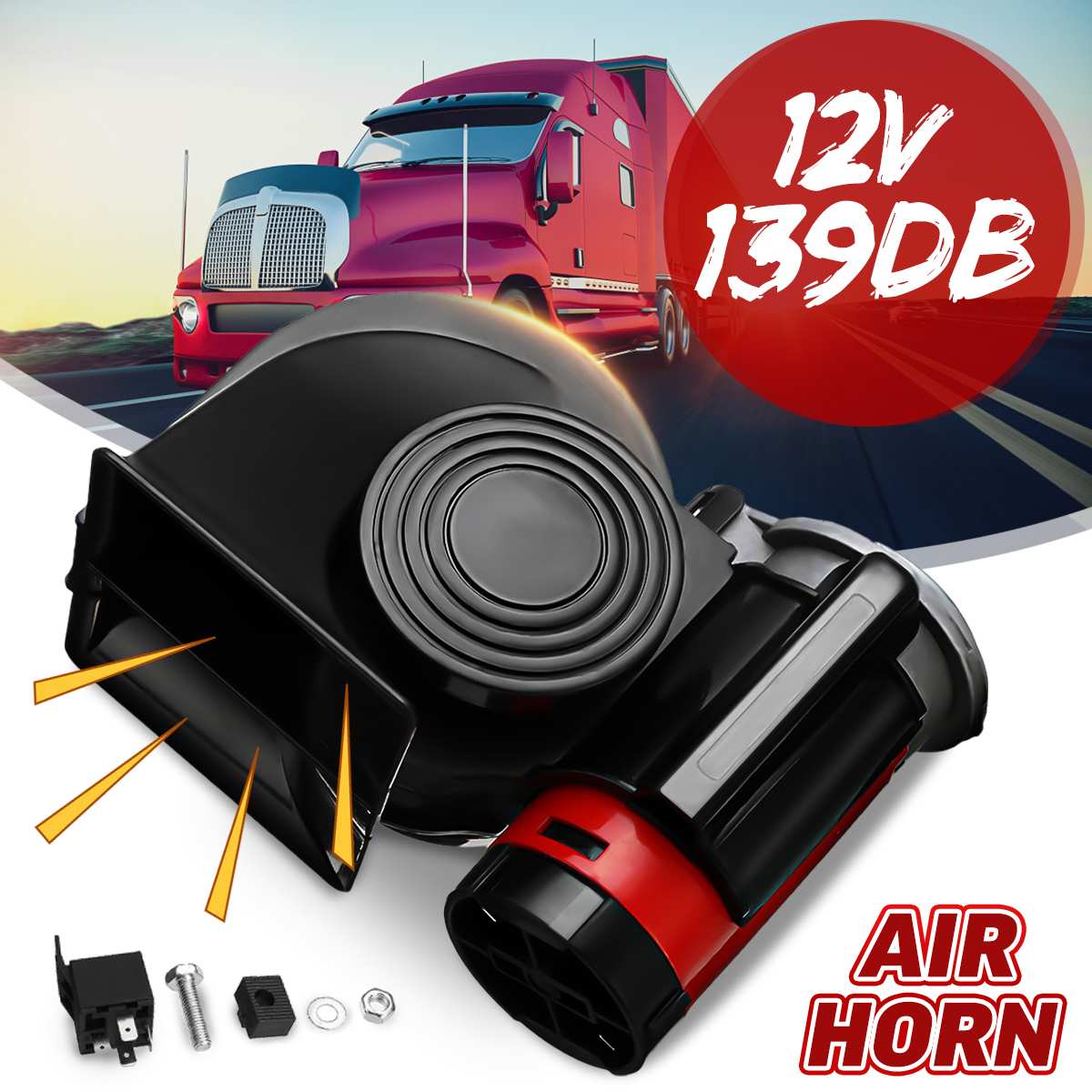 Auto Elektrische Slak Luchthoorn Twin Dual Tone Compact Car Air Horn 12V Loud 139db/300dB Compressor Voor truck Auto Bus Van Motorcycl: 12V black