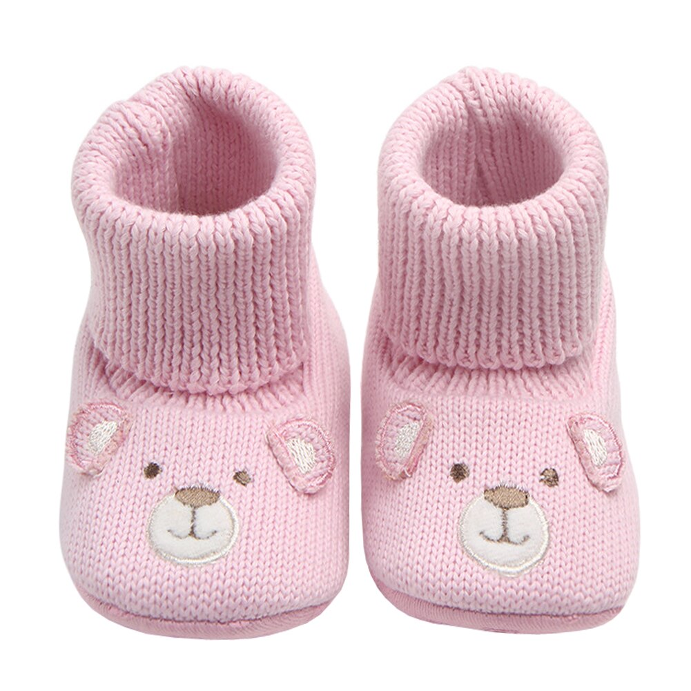 Botas de bebê para recém-nascidos da criança dos desenhos animados meias de crochê novo estilo infantil do bebê meninas sapatos inverno quente booties suporte drop shipping: Rosa / 0-6 meses