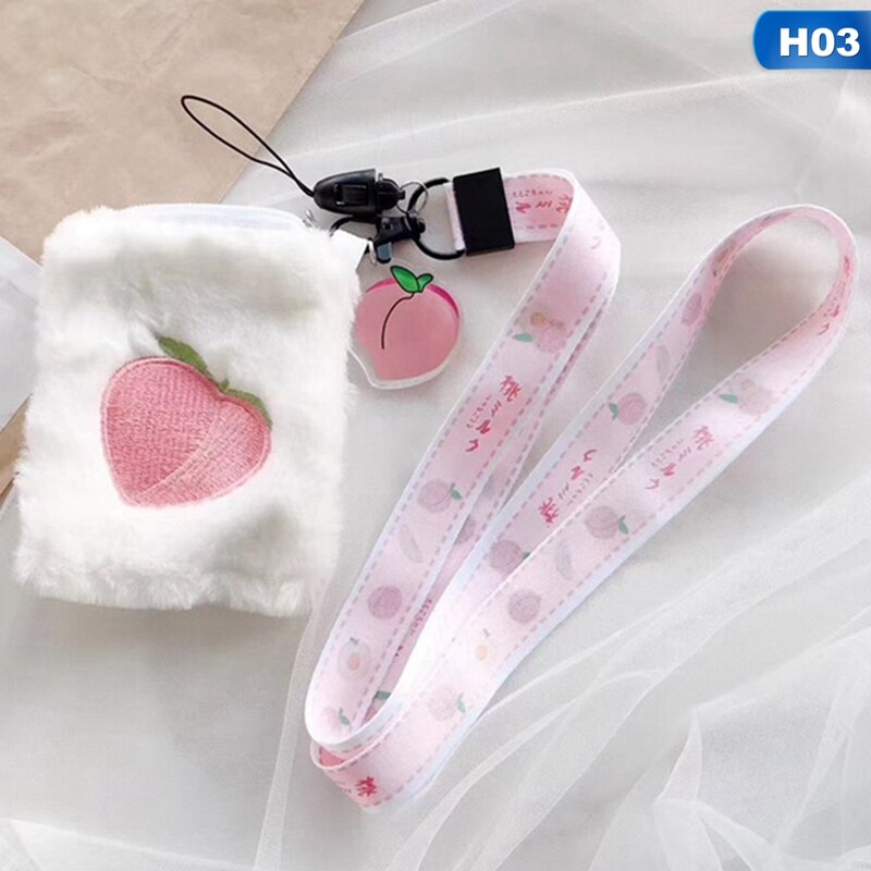 Tecknad söt broderi bärbar hörlursfodral mjuk plysch avokado förvaring resväska dragkedja påse för airpods förvaringsväska: H03