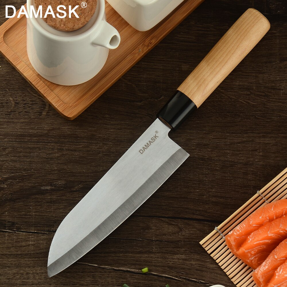 Damask køkkenkniv rustfrit stål knive sæt træskaft ultra skarp sashimi santoku chop kokkekniv madlavningstilbehør