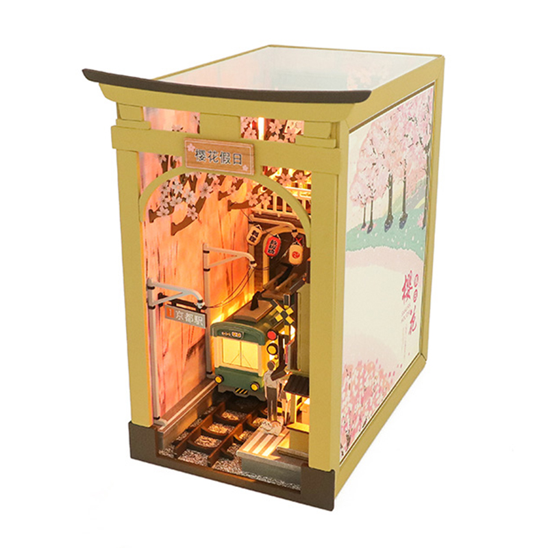 Kits de inserción de estante para rincón de libros, casa de muñecas en miniatura con muebles, caja para habitación, sujetalibros de flores de cerezo, tienda japonesa, juguetes,: CAMEL