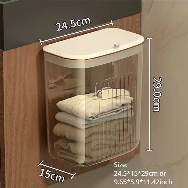 Cesta transparente montada en la pared impermeable con tapa que cambia ropa limpia toalla organizador de lavandería, caja de almacenamiento de cocina lujosa: Amarillo claro