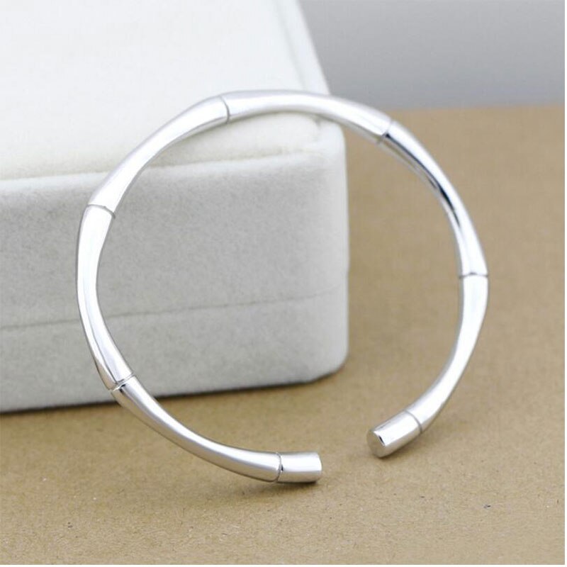 Anenjery Vintage Silver Color Bangles For Men Women Bamboo Cuff Bangles Couple Jewelry S-B138